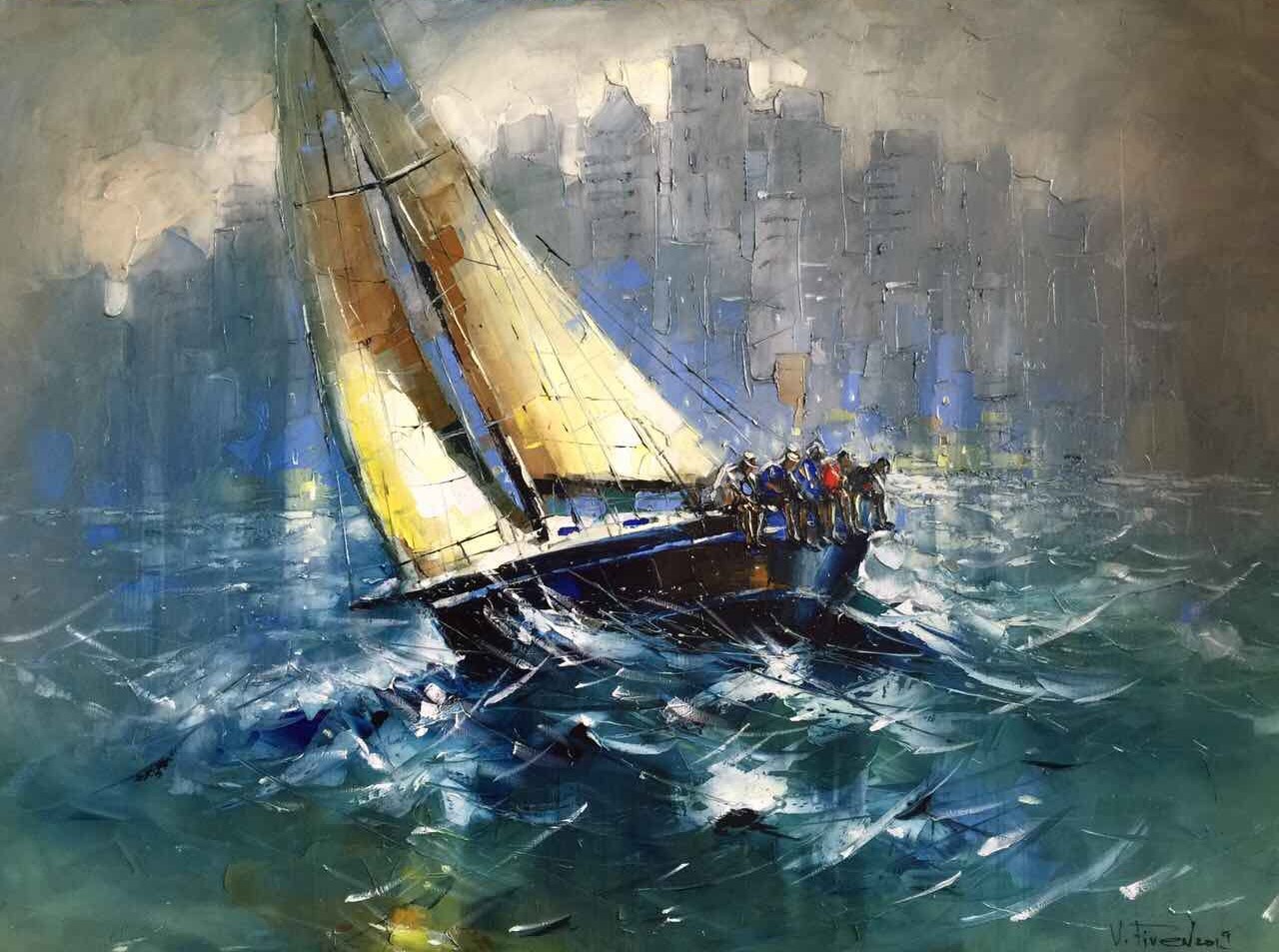Cutting The Waves — original oil painting by Volodymyr Piven