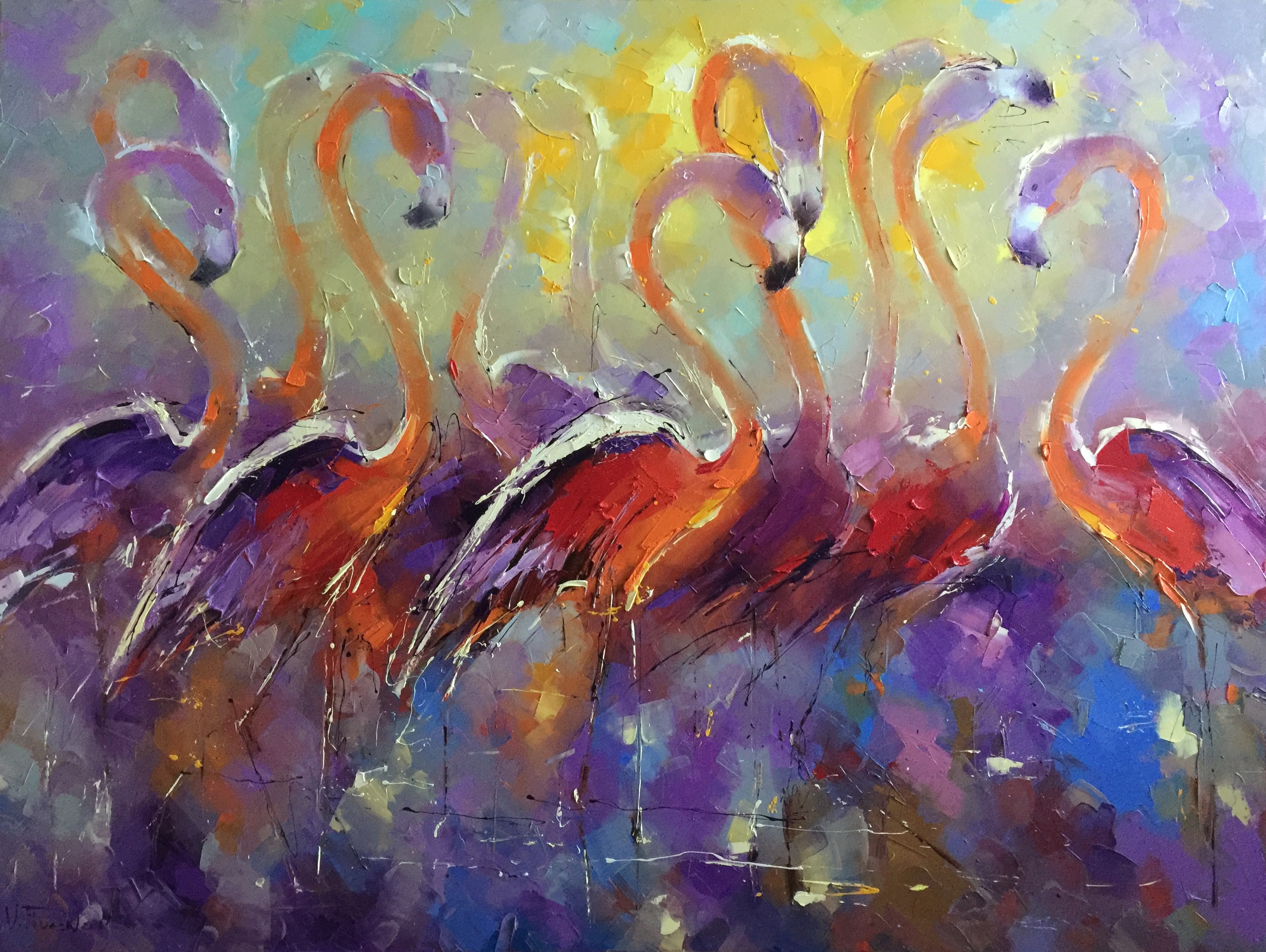 Flamingos — original oil painting by Volodymyr Piven